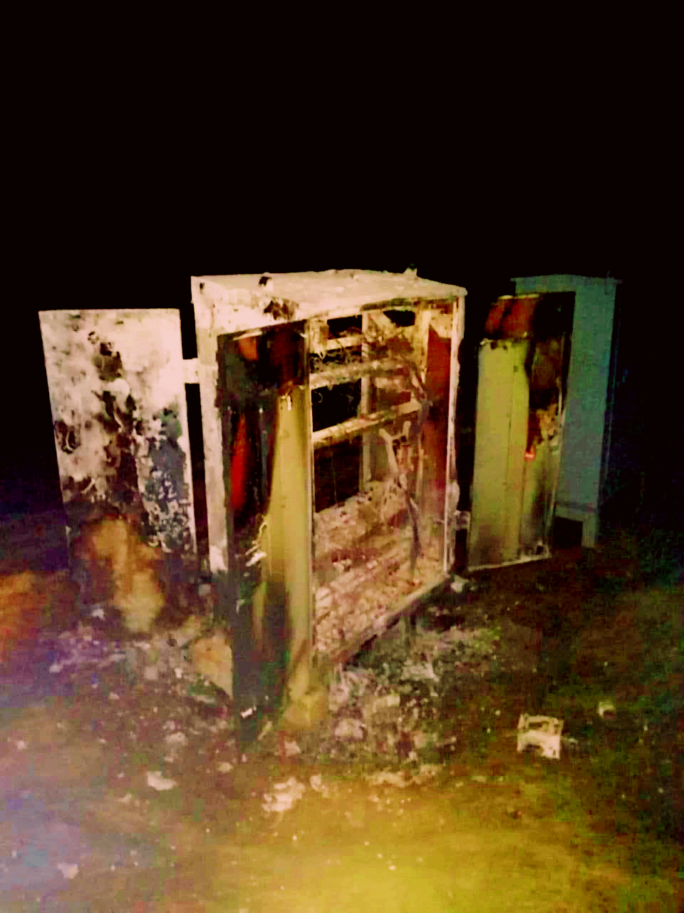 Signalling and interlocking equipment cabinet after sabotage on the Farinovo–Zagatye section (March 16, 2022)