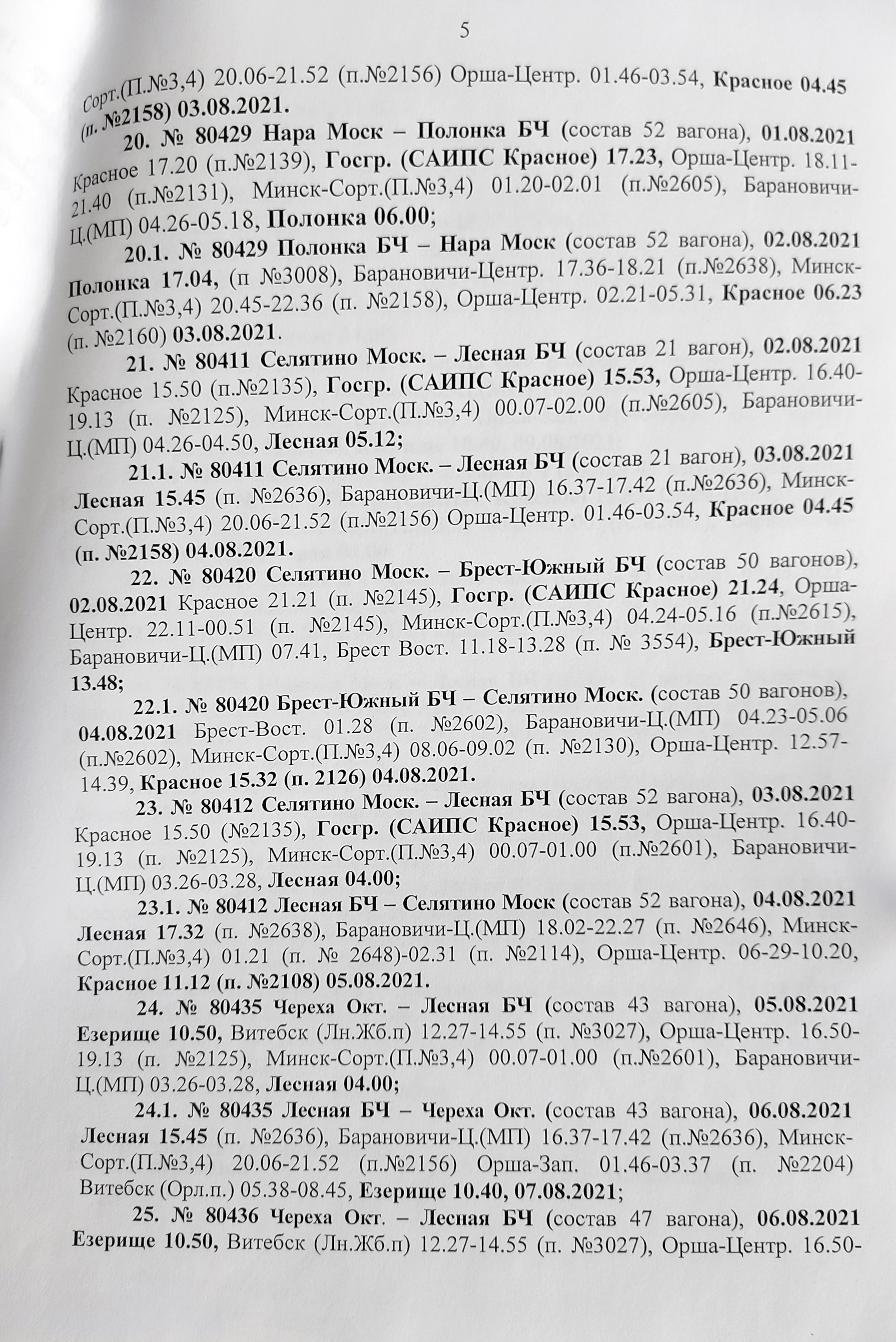 Timetable for Russian Ministry of Defence troop trains arriving in Belarus for the “Zapad-2021” exercises (Page 5 of 6)