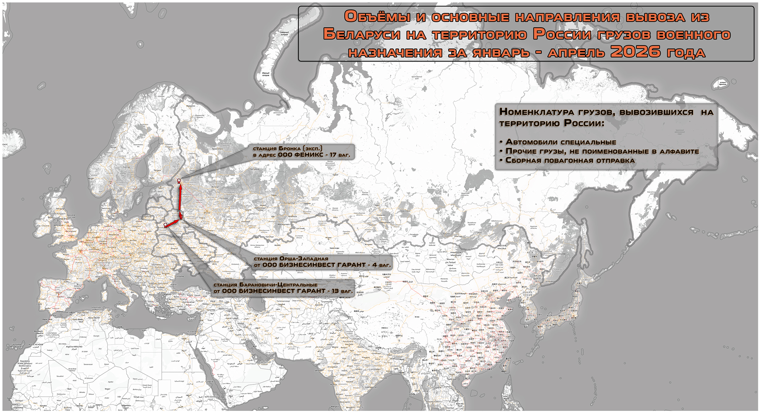 Routes Of Other Military Cargo Exports From Belarus In January–April 2026