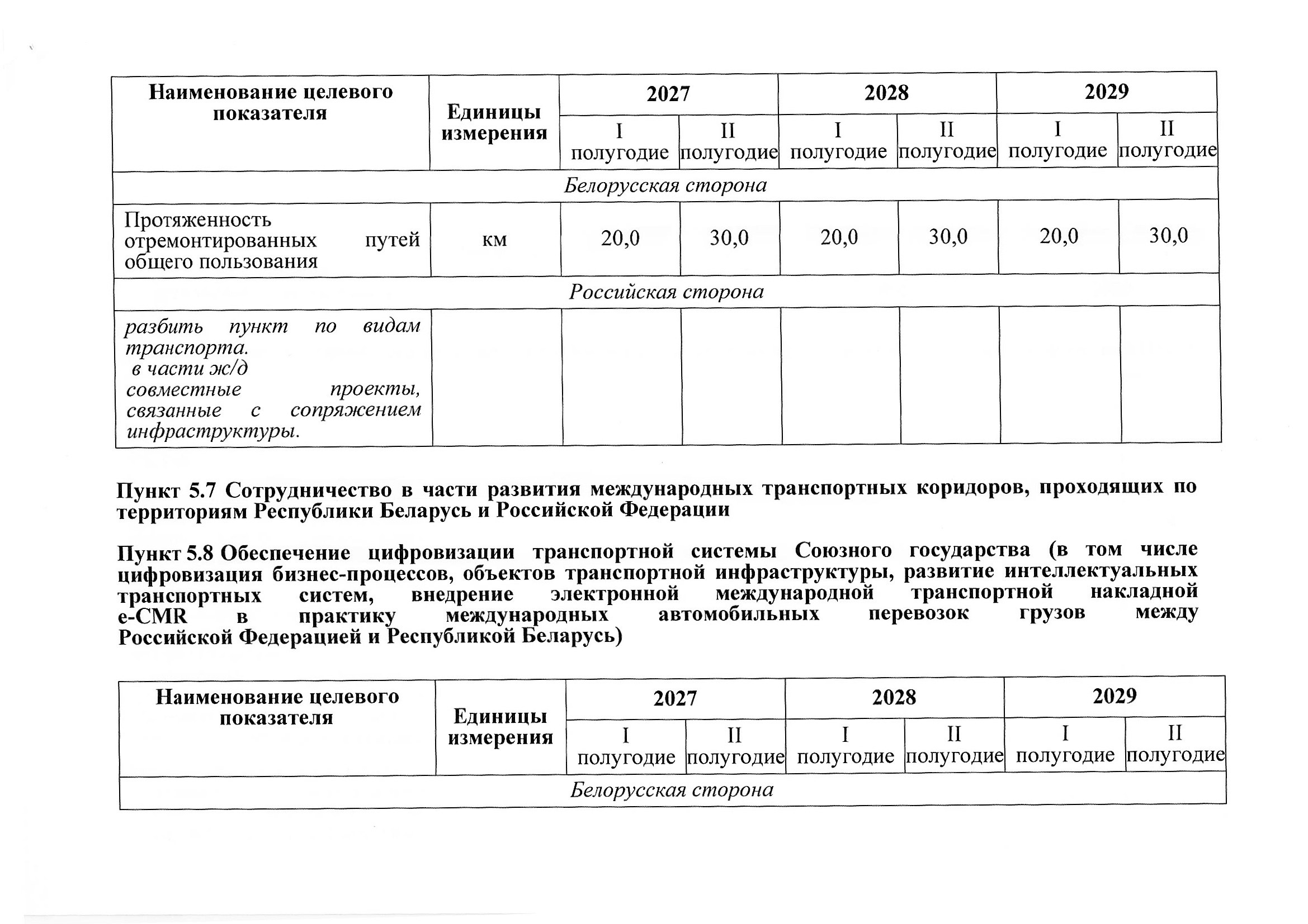 Union State Action Plan for Section 5 "Transport", 2027–2029: Russian proposals, July 2026 (Page 5 of 22)
