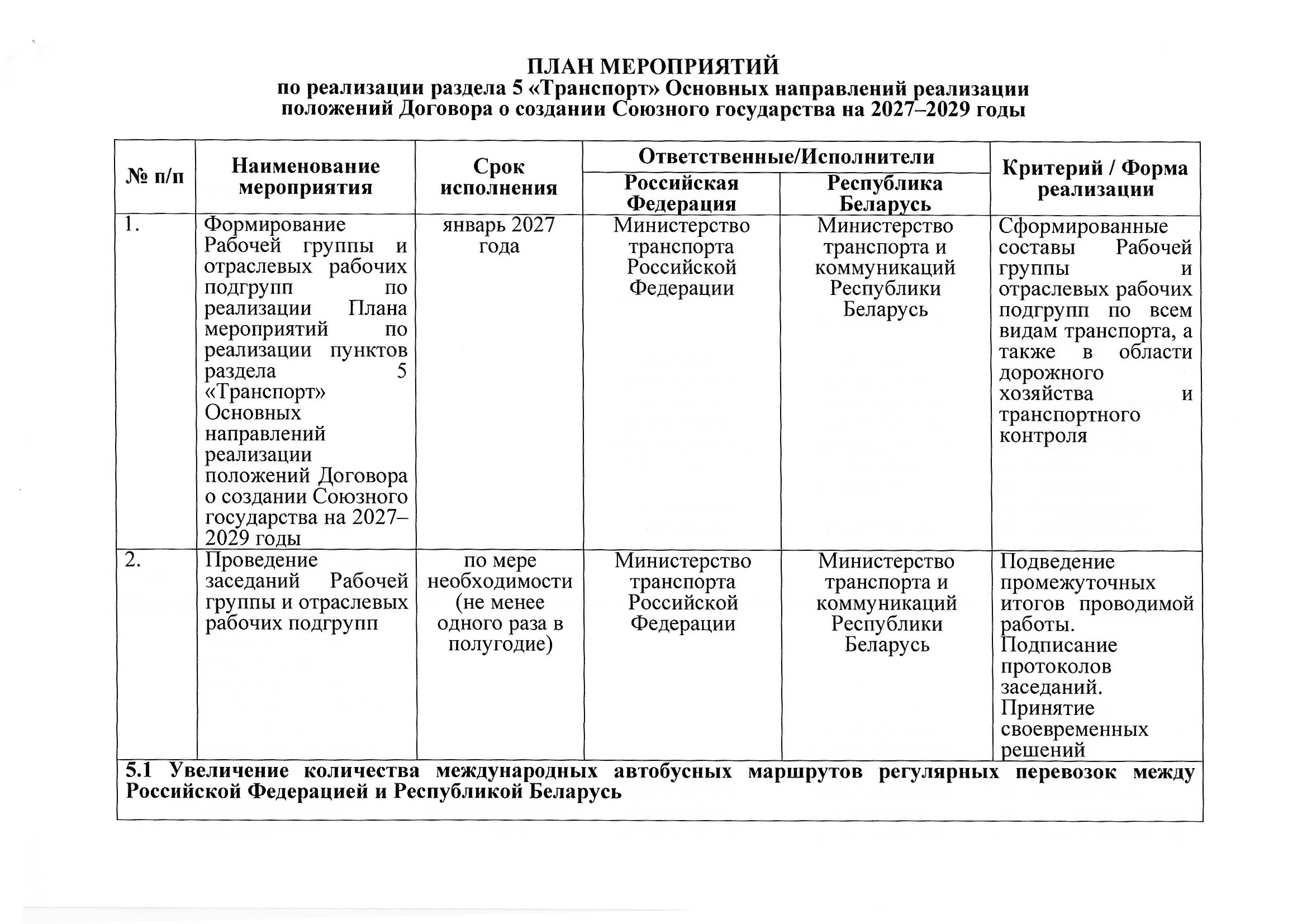 Union State Action Plan for Section 5 "Transport", 2027–2029: Russian proposals, July 2026 (Page 9 of 22)