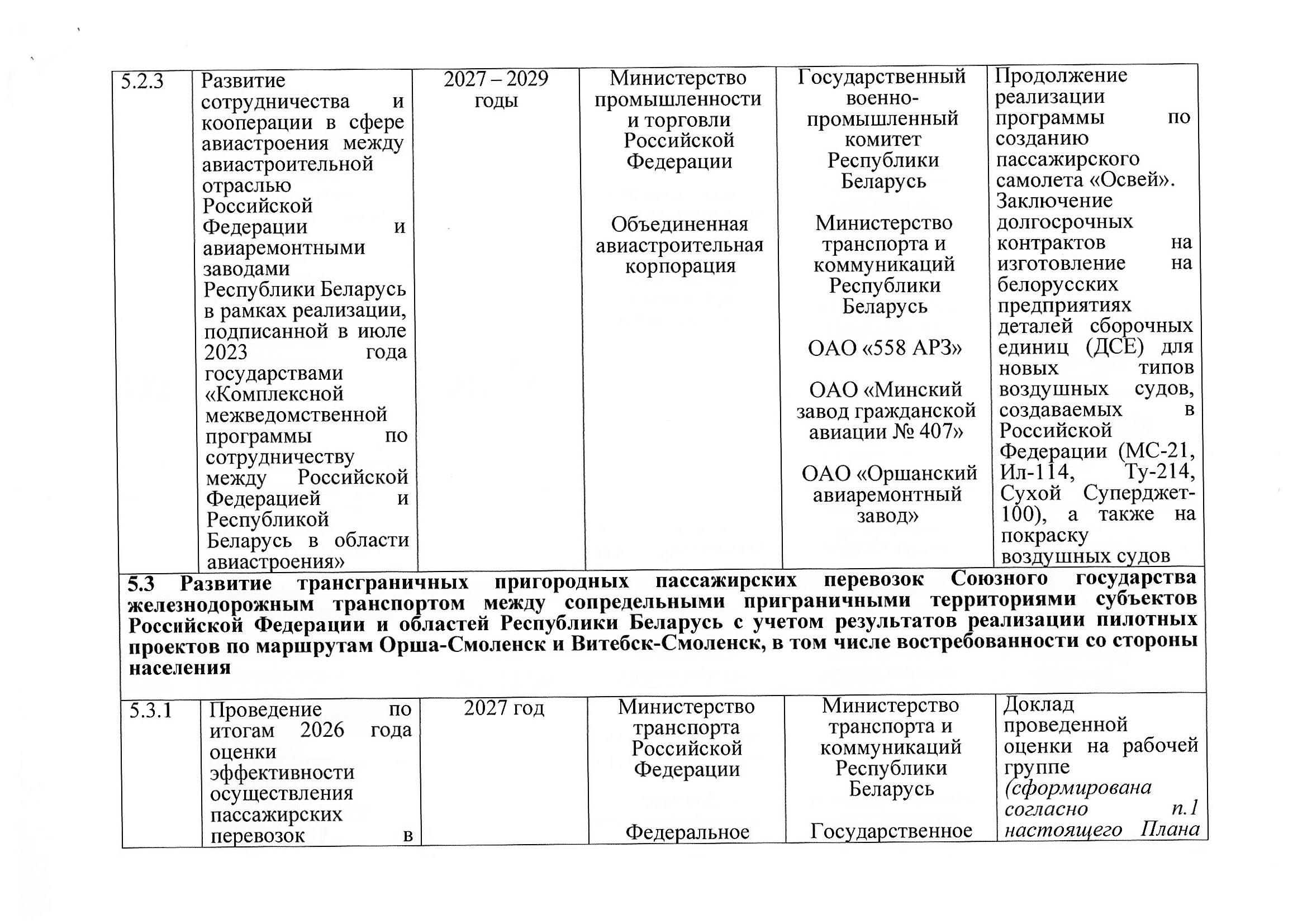 Union State Action Plan for Section 5 "Transport", 2027–2029: Russian proposals, July 2026 (Page 11 of 22)