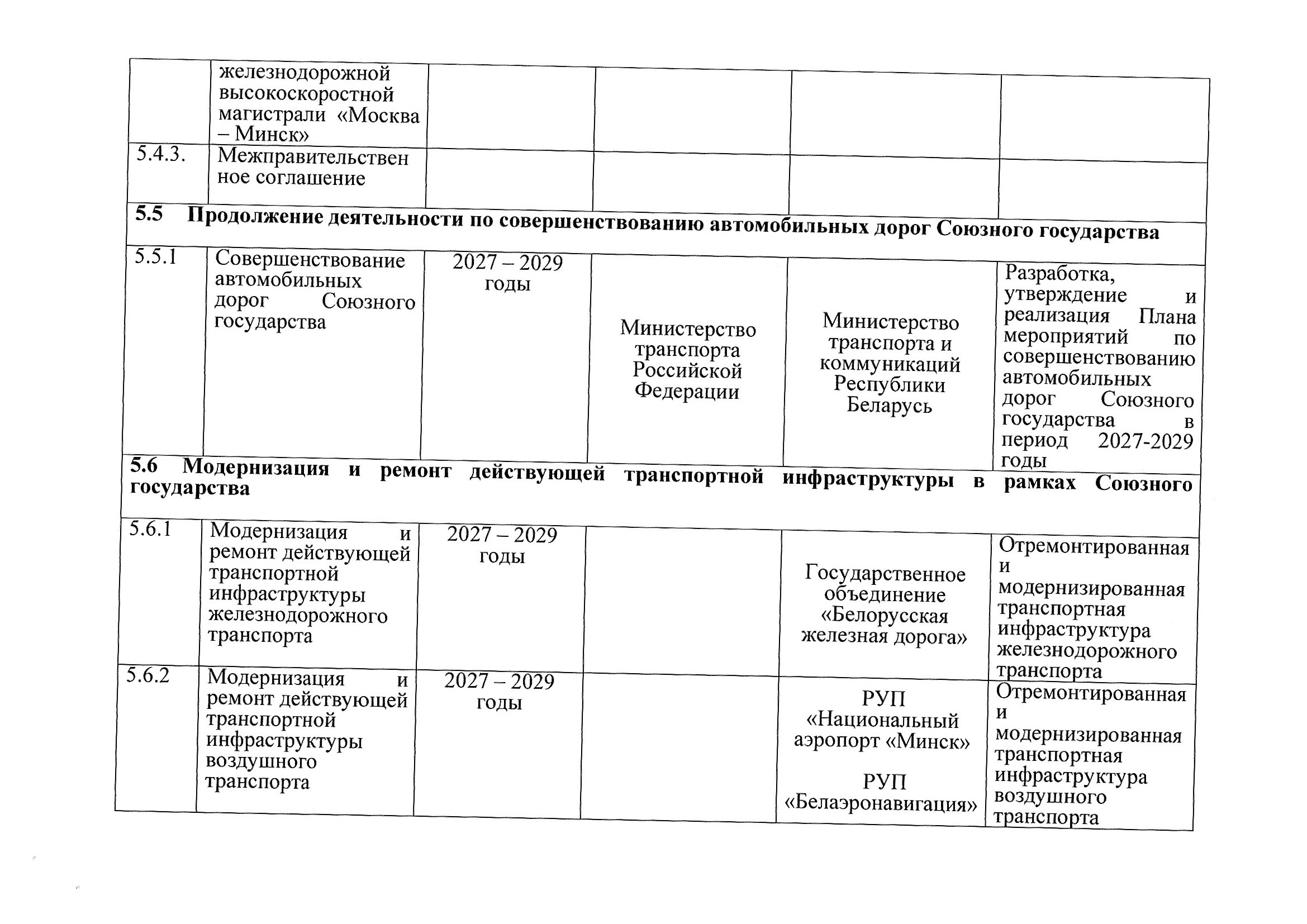 Union State Action Plan for Section 5 "Transport", 2027–2029: Russian proposals, July 2026 (Page 14 of 22)